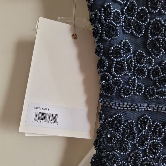 NWT Mac Duggal, Hand Beaded Flounce Sleeve Midi Dress, Midnight, Size 8 - $498 - Picture 12 of 12